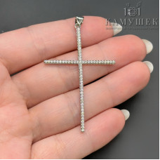 Крест с цирконами, цвет серебро 50х33 мм