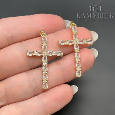 Крест с цирконами, цвет золото 34х21 мм