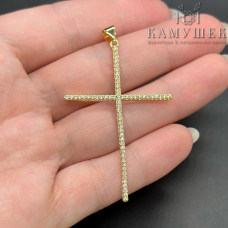 Крест с цирконами, цвет золото 50х33 мм