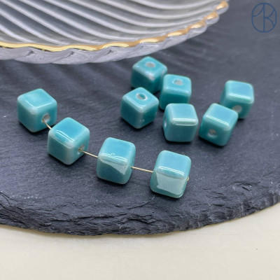 Кубик керамика, цвет бирюзовый 9 мм штучно