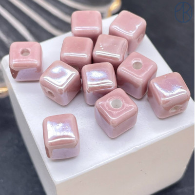 Кубик керамика, цвет пудровый 9 мм штучно