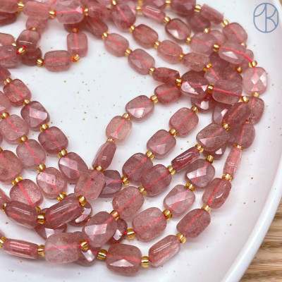 Кварц клубничный прямоугольник огранка 10х8 мм