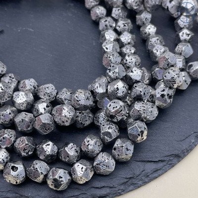 Лава Вулканическая огранка темное серебро 10 мм