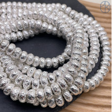 Лава Вулканическая рондель с покрытием светлое серебро 10х5 мм