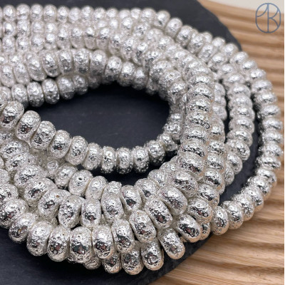 Лава Вулканическая рондель с покрытием светлое серебро 10х5 мм