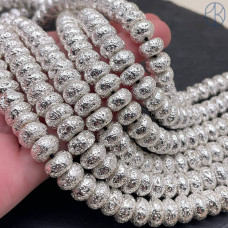 Лава Вулканическая рондель с покрытием светлое серебро 10х5 мм