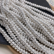 Лава Вулканическая рондель с покрытием светлое серебро 8х4 мм