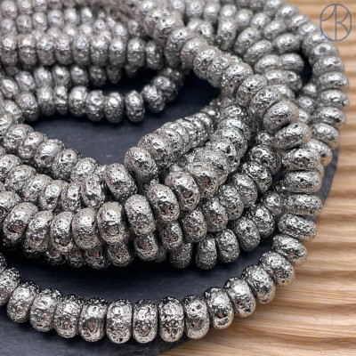 Лава Вулканическая рондель с покрытием темное серебро 10х5 мм