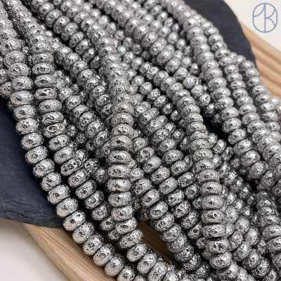 Лава Вулканическая рондель с покрытием темное серебро 8х4 мм