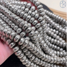 Лава Вулканическая рондель с покрытием темное серебро 8х4 мм