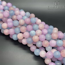 Микс аквамарин, аметист розовый кварц 10 мм