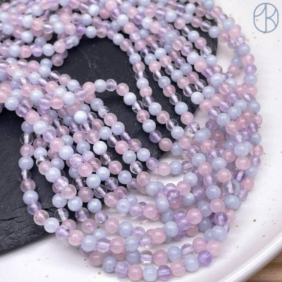 Микс аквамарин, аметист розовый кварц 4 мм