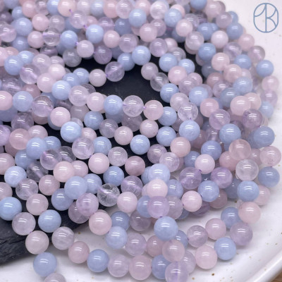 Микс аквамарин, аметист, розовый кварц 6 мм