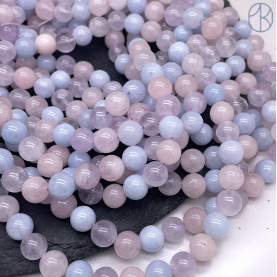 Микс аквамарин, аметист, розовый кварц 8 мм