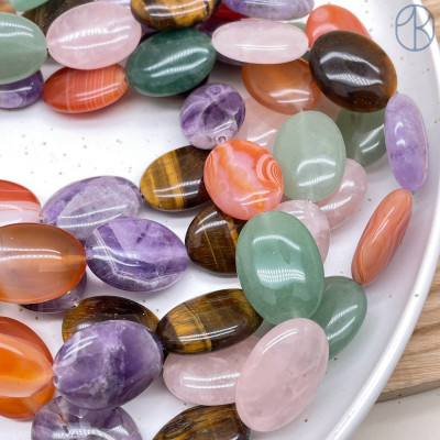 Микс натуральных камней овал 25 мм сет 5 бусин