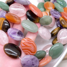 Микс натуральных камней овал 25 мм сет 5 бусин