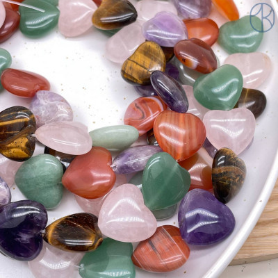 Микс натуральных камней сердце 20 мм сет 5 бусин