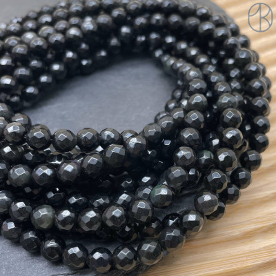 Обсидиан черный крупная огранка 6 мм (64 грани)