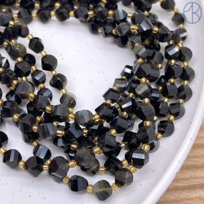 Обсидиан с золотым отливом крученая огранка 8 мм