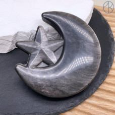 Обсидиан серебристый полумесяц и звезда ~ 9 см