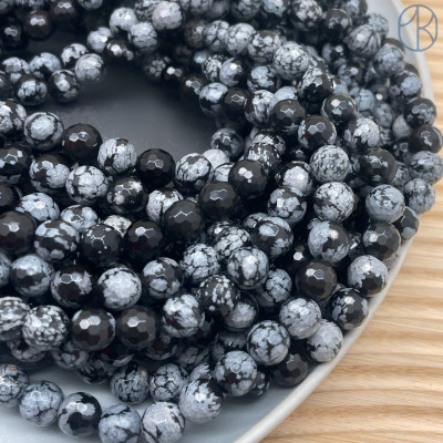 Обсидиан снежный мелкая огранка 10 мм (128 граней)