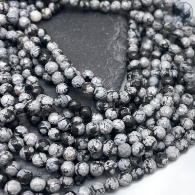 Обсидиан снежный мелкая огранка 4 мм (128 граней)