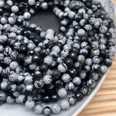 Обсидиан снежный мелкая огранка 6 мм (128 граней)