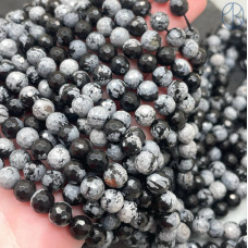 Обсидиан снежный мелкая огранка 6 мм (128 граней)