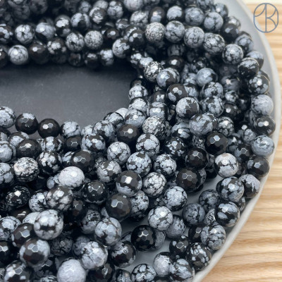 Обсидиан снежный мелкая огранка 8 мм (128 граней)