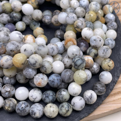 Опал белый дендритовый 10 мм мелкая огранка (128 граней)