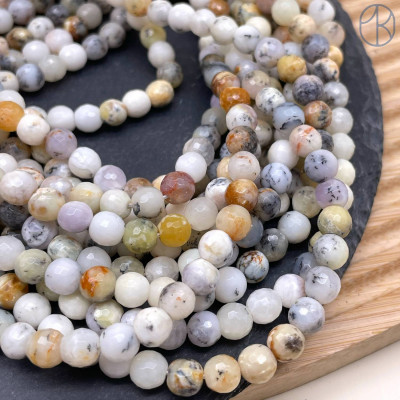 Опал белый дендритовый 6 мм мелкая огранка (128 граней)