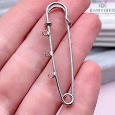 Основа булавка 3 кольца, цвет серебро 5 см