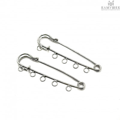 Основа булавка 5 колец, цвет серебро 5 см