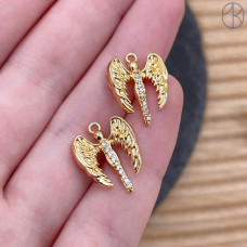 Подвеска ангел цирконы, цвет золото 14х14 мм 