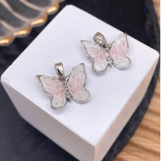 Подвеска бабочка с сахарным эффектом цирконы, цвет серебро 14 мм