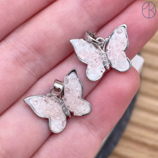 Подвеска бабочка с сахарным эффектом цирконы, цвет серебро 14 мм
