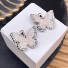 Подвеска бабочка с сахарным эффектом цирконы, цвет серебро 17 мм