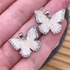Подвеска бабочка с сахарным эффектом цирконы, цвет серебро 17 мм
