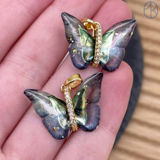 Подвеска бабочка стекло цирконы №1, цвет золото 16 мм Подвеска бабочка стекло цирконы №1, цвет золото 16 мм