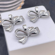 Подвеска бант цирконы, цвет серебро 18х12 мм 