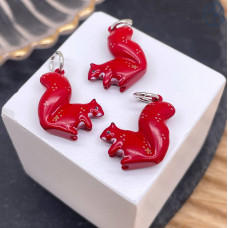Подвеска белочка красная эмаль, цвет серебро 13 мм