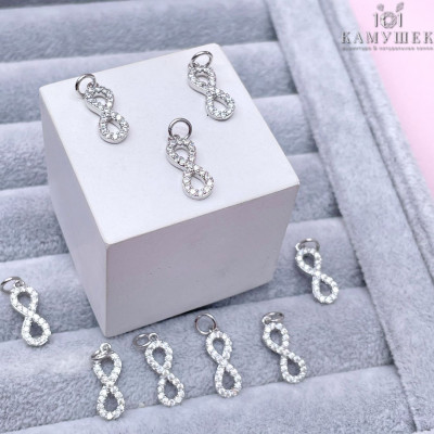 Подвеска бесконечность цирконы, цвет серебро 16х6 мм 