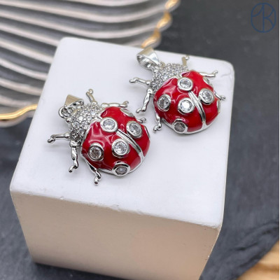 Подвеска божья коровка цирконы, цвет серебро 20 мм