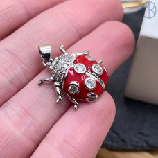 Подвеска божья коровка цирконы, цвет серебро 20 мм