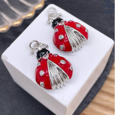 Подвеска божья коровка цирконы, цвет серебро 23 мм 