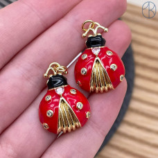 Подвеска божья коровка цирконы, цвет золото 23 мм 