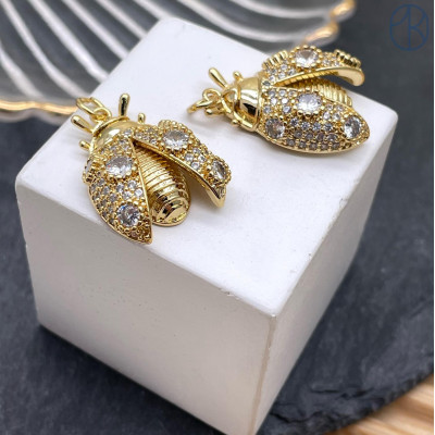 Подвеска божья коровка цирконы, цвет золото 24 мм