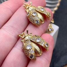 Подвеска божья коровка цирконы, цвет золото 24 мм