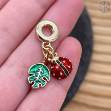 Подвеска Божья коровка и монстера, цвет золото 16 мм
