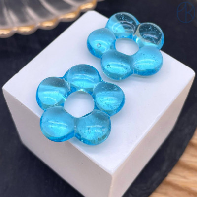 Подвеска бублик цветок №1 голубой 24 мм